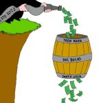 A barrel with cash coming in, and out from the bottom.