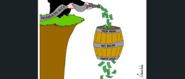 A barrel with cash coming in, and out from the bottom.